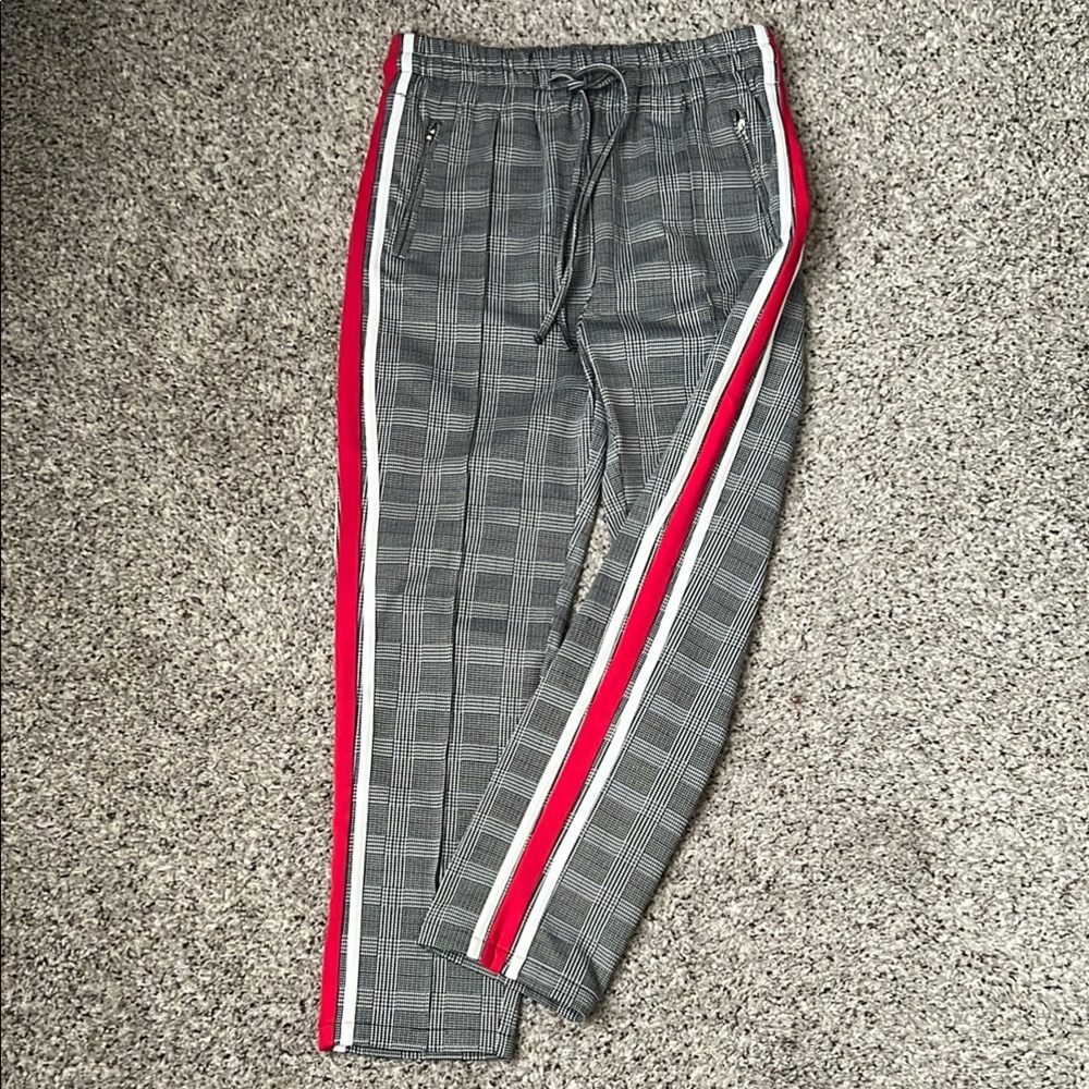 Dance & Marvel Gray and Red Capri Pants with Racing Stripes